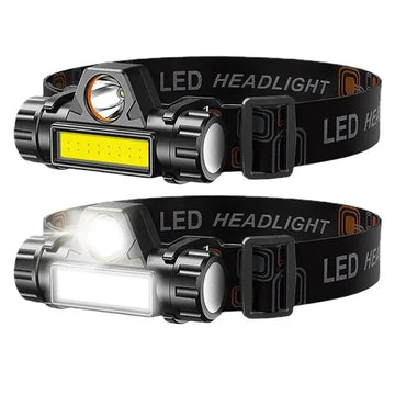 Rechargeable COB LED USB Headlamp ABS Waterproof Fishing Head Torch